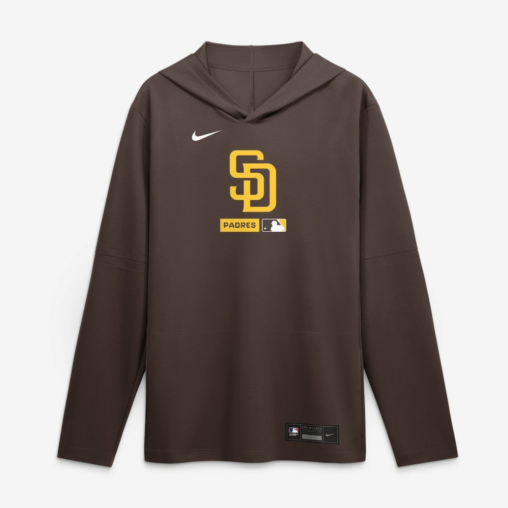 San Diego Padres Authentic Collection Dri-FIT Long Sleeve Hooded T-Shirt - Brown | Nike