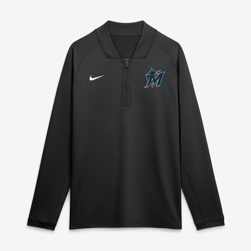 Miami Marlins Authentic Collection Dri-FIT Raglan Half-Zip Pullover - Black | Nike