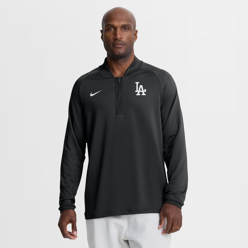 Los Angeles Dodgers Authentic Collection Dri-FIT Raglan Half-Zip Pullover - Black | Nike