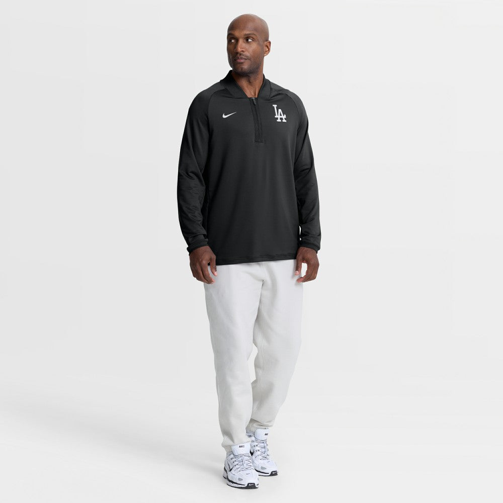Los Angeles Dodgers Authentic Collection Dri-FIT Raglan Half-Zip Pullover - Black | Nike