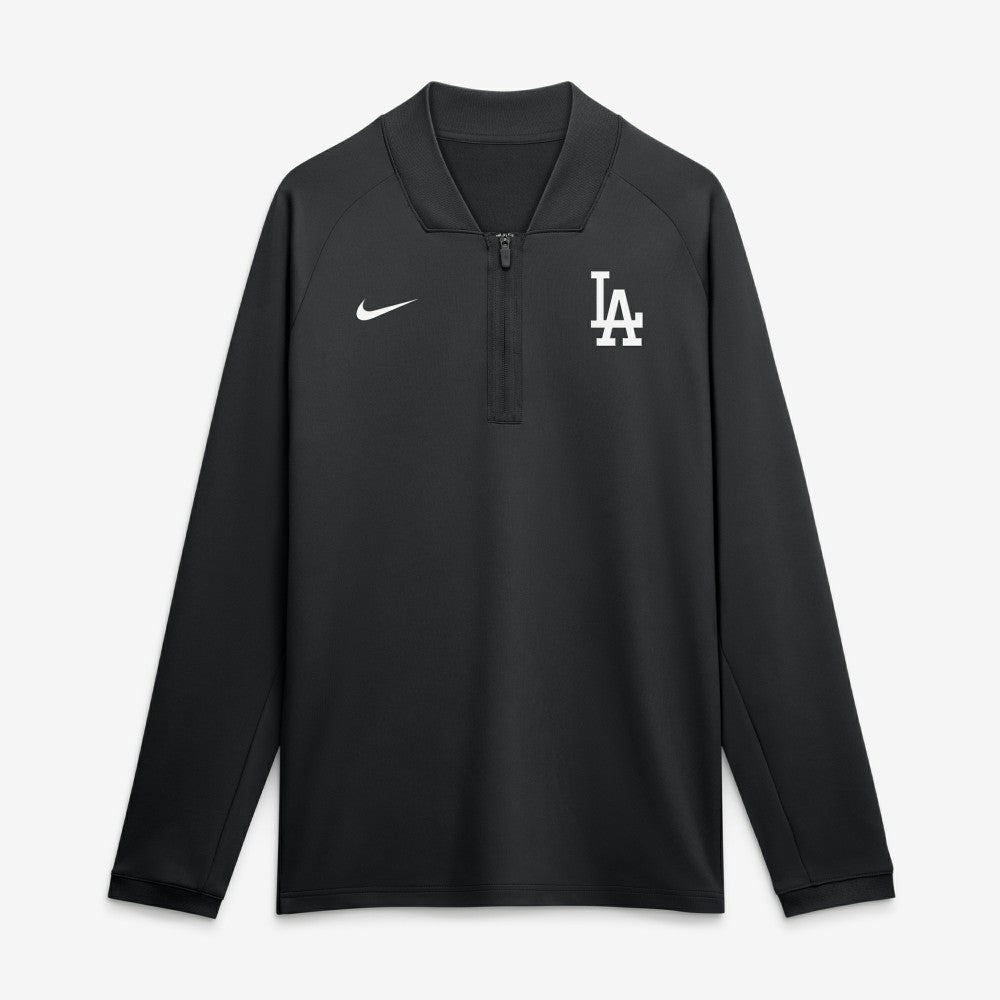 Los Angeles Dodgers Authentic Collection Dri-FIT Raglan Half-Zip Pullover - Black | Nike