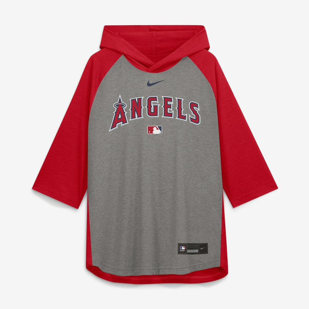 Los Angeles Angels Authentic Collection Flux Dri-FIT Raglan 3/4-Sleeve Hooded T-Shirt - Gray | Nike