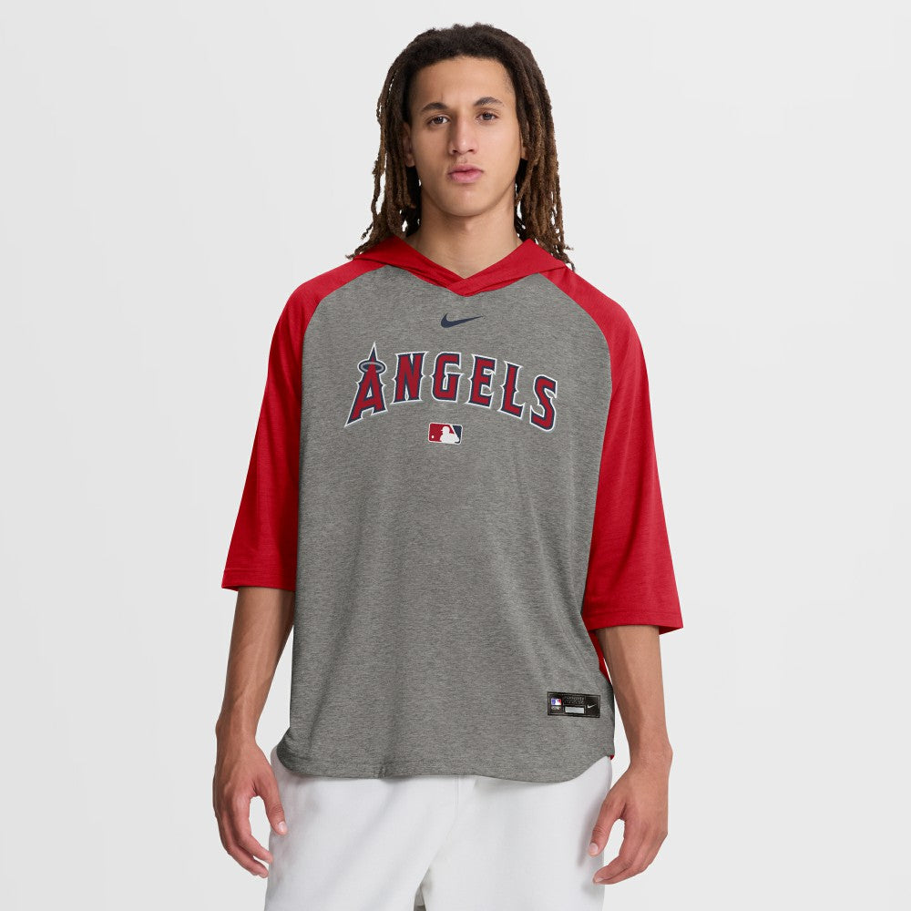 Los Angeles Angels Authentic Collection Flux Dri-FIT Raglan 3/4-Sleeve Hooded T-Shirt - Gray | Nike