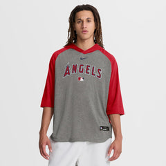 Los Angeles Angels Authentic Collection Flux Dri-FIT Raglan 3/4-Sleeve Hooded T-Shirt - Gray | Nike