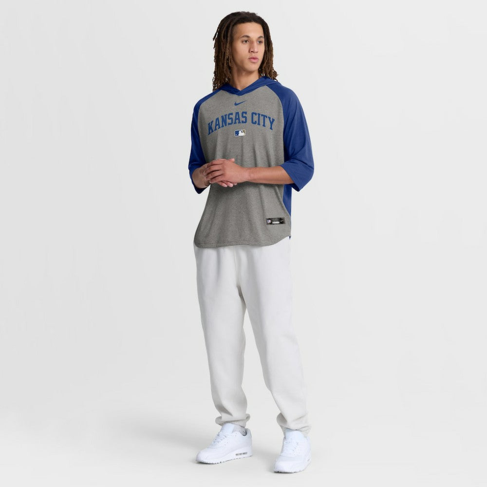 Kansas City Royals Authentic Collection Flux Dri-FIT Raglan 3/4-Sleeve Hooded T-Shirt - Gray | Nike