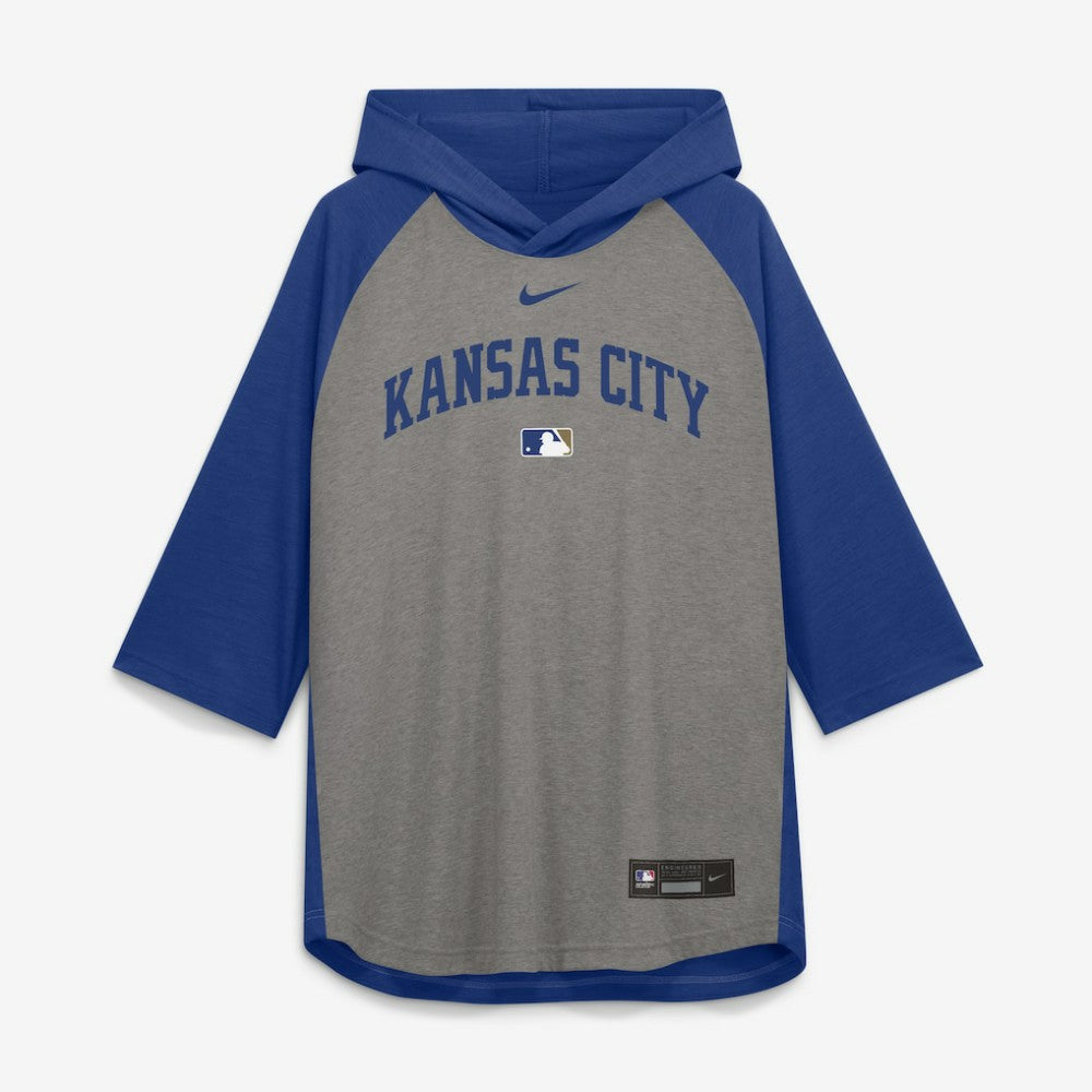 Kansas City Royals Authentic Collection Flux Dri-FIT Raglan 3/4-Sleeve Hooded T-Shirt - Gray | Nike