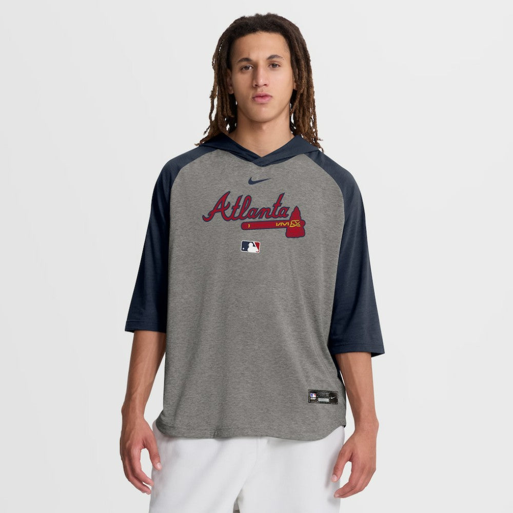 Atlanta Braves Authentic Collection Flux Dri-FIT Raglan 3/4-Sleeve Hooded T-Shirt - Gray | Nike