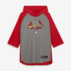St. Louis Cardinals Authentic Collection Flux Dri-FIT Raglan 3/4-Sleeve Hooded T-Shirt - Gray | Nike