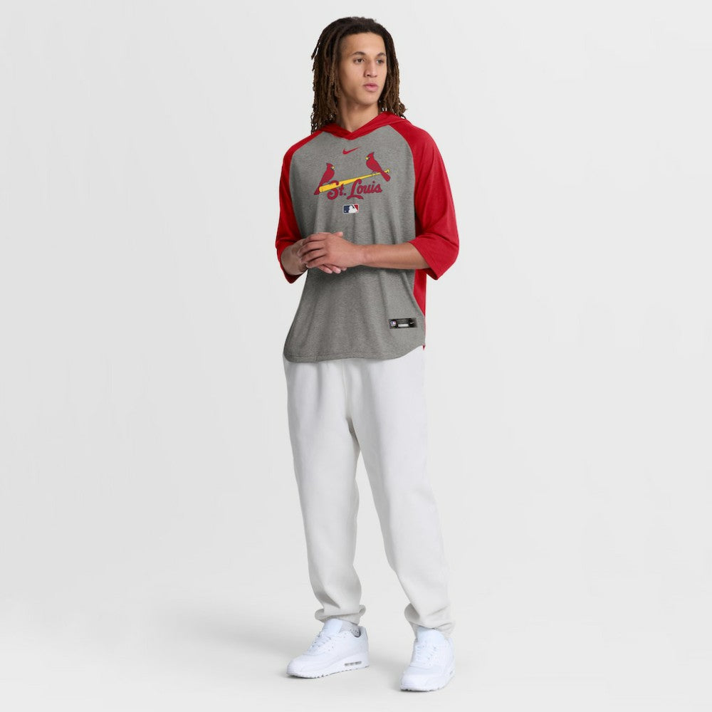St. Louis Cardinals Authentic Collection Flux Dri-FIT Raglan 3/4-Sleeve Hooded T-Shirt - Gray | Nike