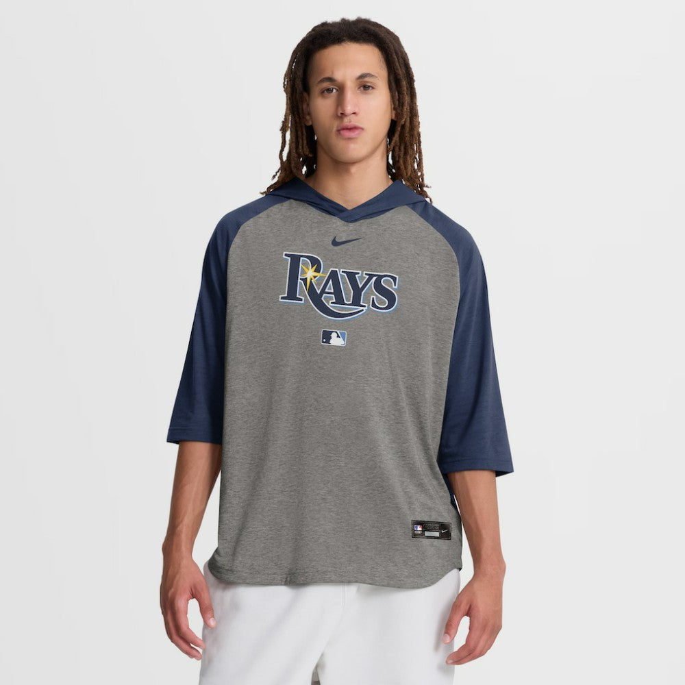 Tampa Bay Rays Authentic Collection Flux Dri-FIT Raglan 3/4-Sleeve Hooded T-Shirt - Gray | Nike