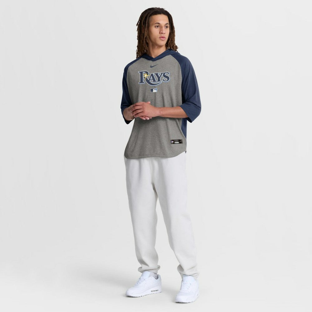 Tampa Bay Rays Authentic Collection Flux Dri-FIT Raglan 3/4-Sleeve Hooded T-Shirt - Gray | Nike