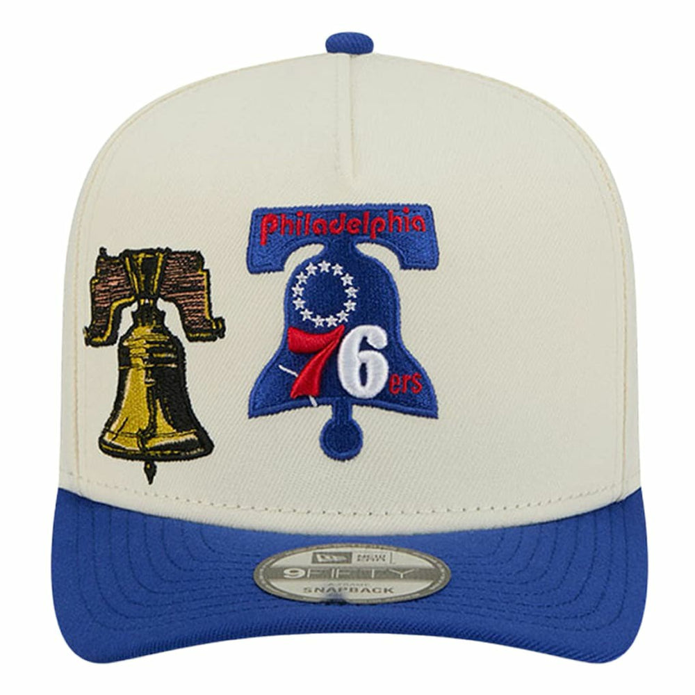 Philadelphia 76ers Illustrated Mascot 2-Toned Pre-Curved A-Frame 9FIFTY Adjustable Hat - Cream | New Era discount
