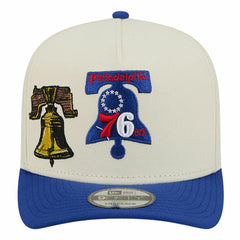 Philadelphia 76ers Illustrated Mascot 2-Toned Pre-Curved A-Frame 9FIFTY Adjustable Hat - Cream | New Era discount