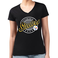 NFL Pittsburgh Steelers G-III 4Her by Carl Banks Women's Super-Slim Fit Lightweight Pinstripe Circle V-Neck T-Shirt
