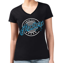 NFL Carolina Panthers G-III 4Her by Carl Banks Women's Super-Slim Fit Lightweight Pinstripe Circle V-Neck T-Shirt