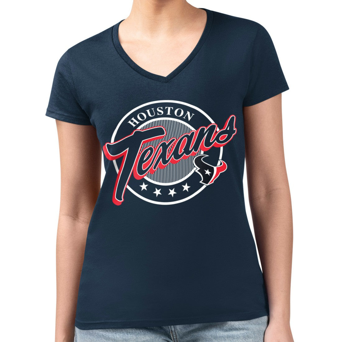 NFL Houston Texans G-III 4Her by Carl Banks Women's Super-Slim Fit Lightweight Pinstripe Circle V-Neck T-Shirt