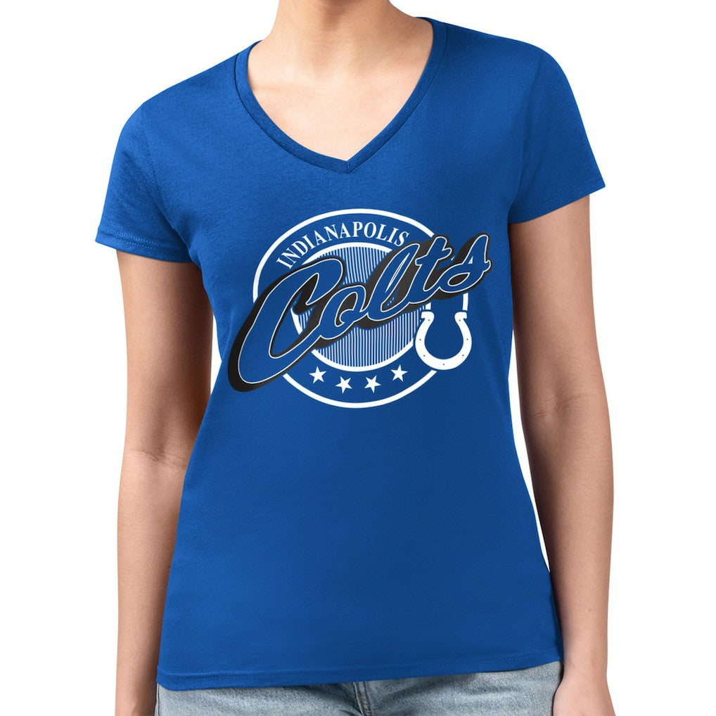 NFL Indianapolis Colts G-III 4Her by Carl Banks Women's Super-Slim Fit Lightweight Pinstripe Circle V-Neck T-Shirt