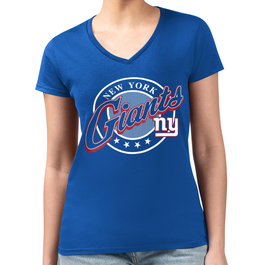 NFL New York Giants G-III 4Her by Carl Banks Women's Super-Slim Fit Lightweight Pinstripe Circle V-Neck T-Shirt