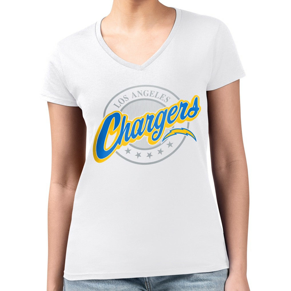 NFL Los Angeles Chargers G-III 4Her by Carl Banks Women's Super-Slim Fit Lightweight Pinstripe Circle V-Neck T-Shirt