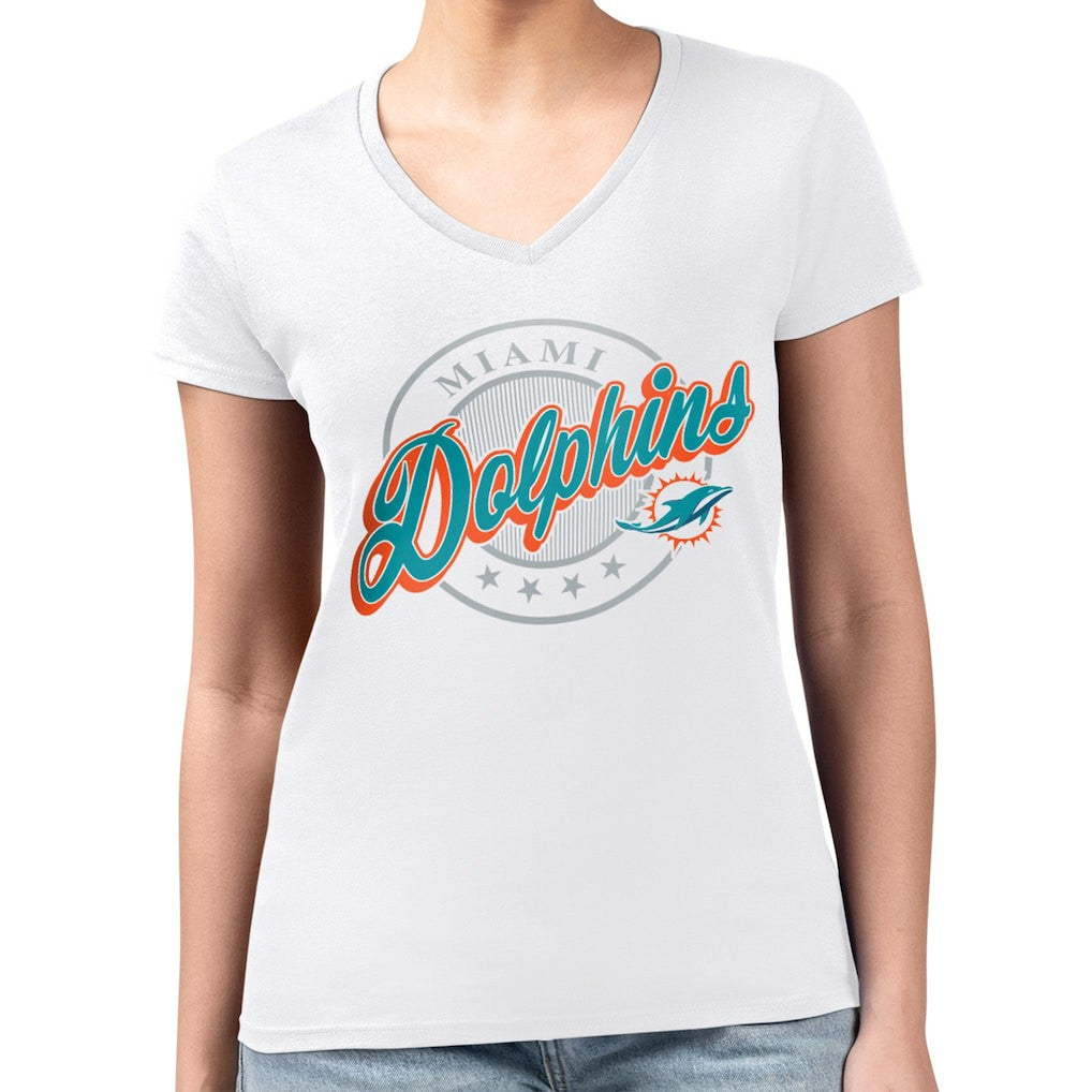 NFL Miami Dolphins G-III 4Her by Carl Banks Women's Super-Slim Fit Lightweight Pinstripe Circle V-Neck T-Shirt