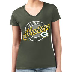 NFL Green Bay Packers G-III 4Her by Carl Banks Women's Super-Slim Fit Lightweight Pinstripe Circle V-Neck T-Shirt