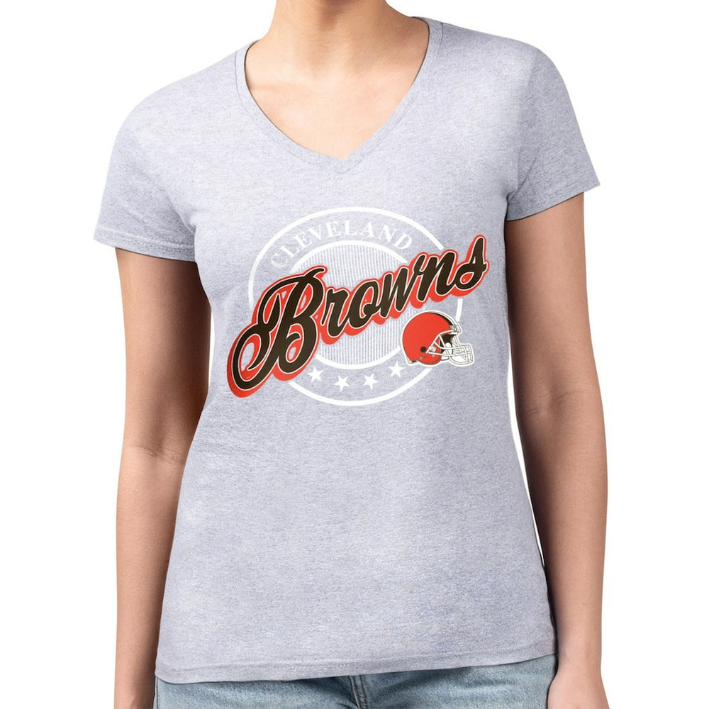 NFL Cleveland Browns G-III 4Her by Carl Banks Women's Super-Slim Fit Lightweight Pinstripe Circle V-Neck T-Shirt