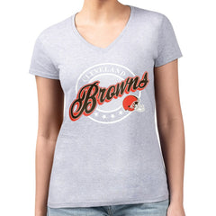 NFL Cleveland Browns G-III 4Her by Carl Banks Women's Super-Slim Fit Lightweight Pinstripe Circle V-Neck T-Shirt
