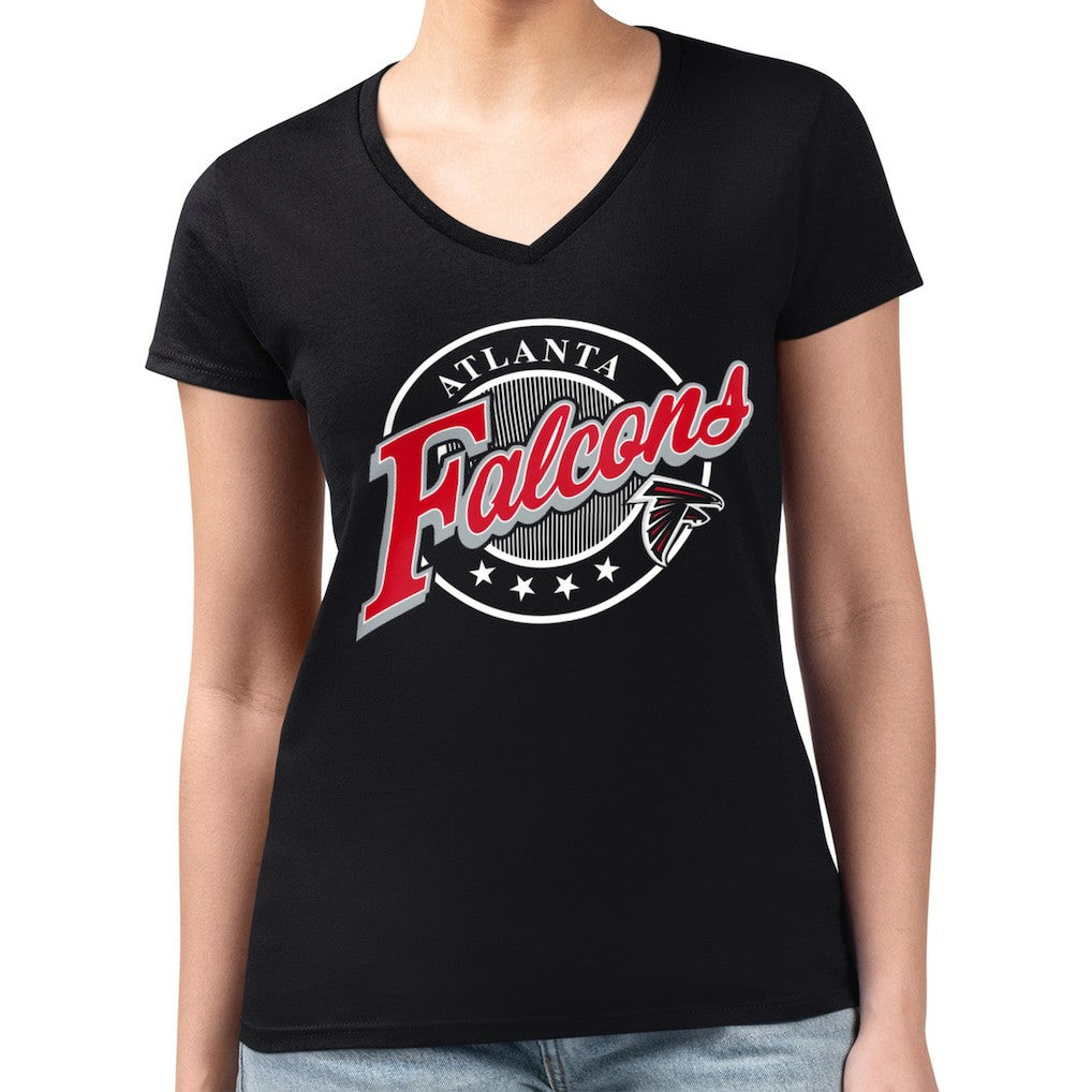 NFL Atlanta Falcons G-III 4Her by Carl Banks Women's Super-Slim Fit Lightweight Pinstripe Circle V-Neck T-Shirt