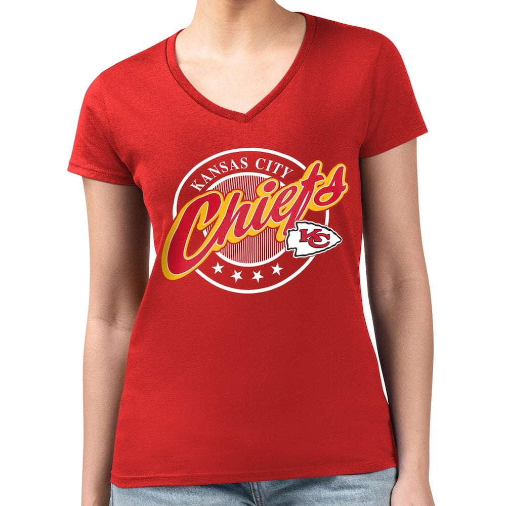 NFL Kansas City Chiefs G-III 4Her by Carl Banks Women's Super-Slim Fit Lightweight Pinstripe Circle V-Neck T-Shirt