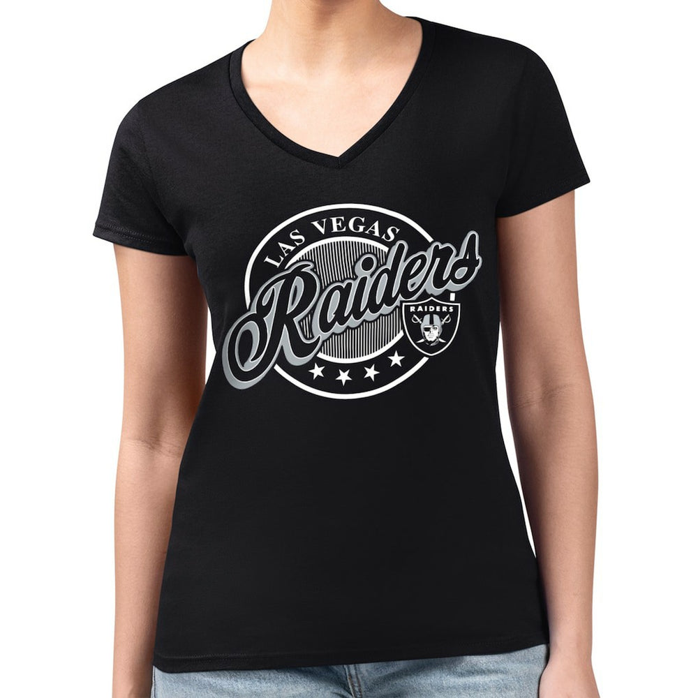 NFL Las Vegas Raiders G-III 4Her by Carl Banks Women's Super-Slim Fit Lightweight Pinstripe Circle V-Neck T-Shirt