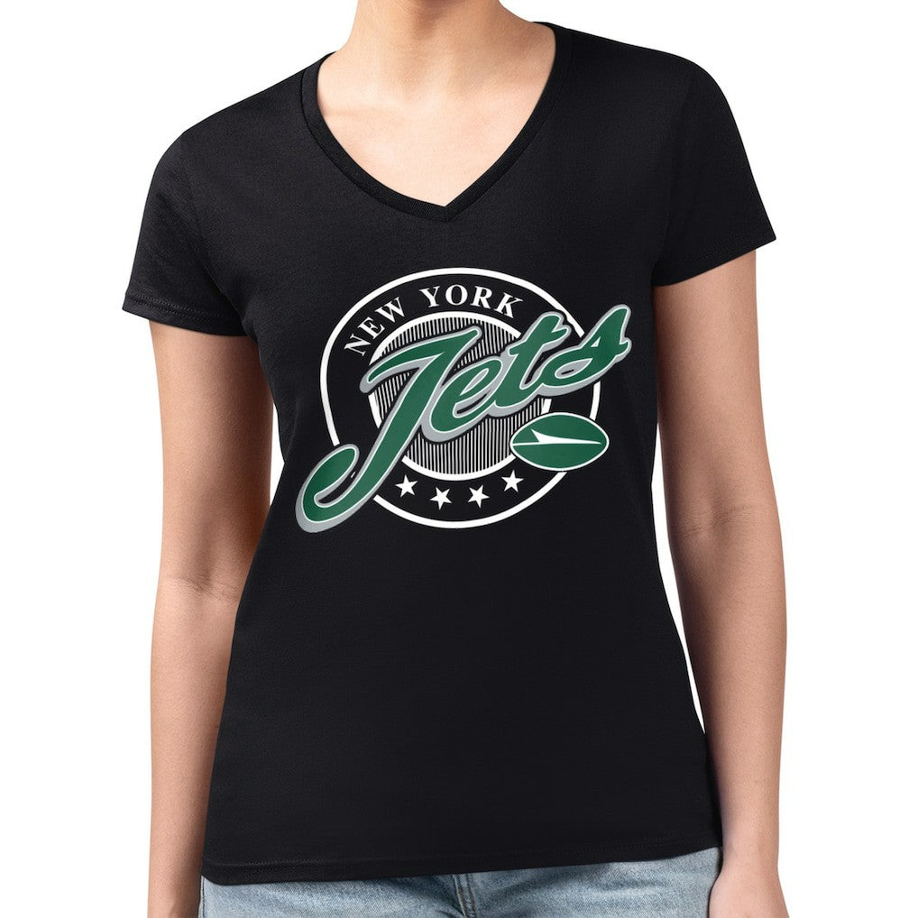 NFL New York Jets G-III 4Her by Carl Banks Women's Super-Slim Fit Lightweight Pinstripe Circle V-Neck T-Shirt
