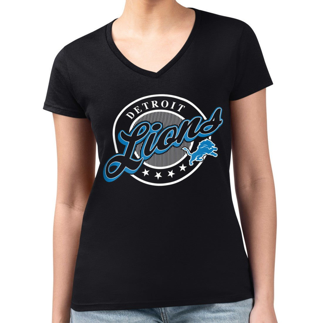 NFL Detroit Lions G-III 4Her by Carl Banks Women's Super-Slim Fit Lightweight Pinstripe Circle V-Neck T-Shirt