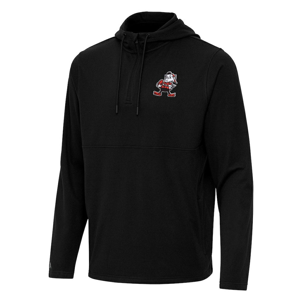 NFL Cleveland Browns Antigua Throwback Connected Quarter-Zip Pullover Hoodie