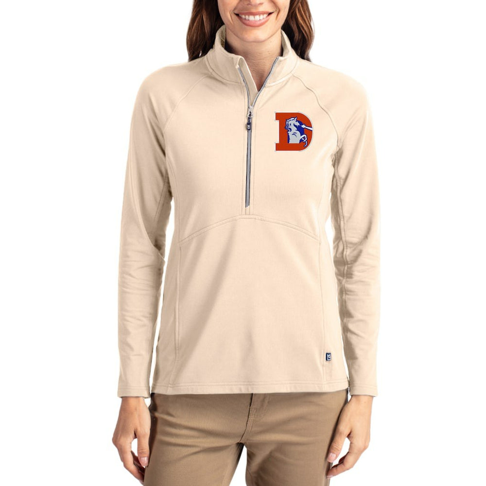 NFL Denver Broncos Cutter & Buck Women's Throwback Adapt Eco Knit Stretch Recycled Raglan Half-Zip Pullover