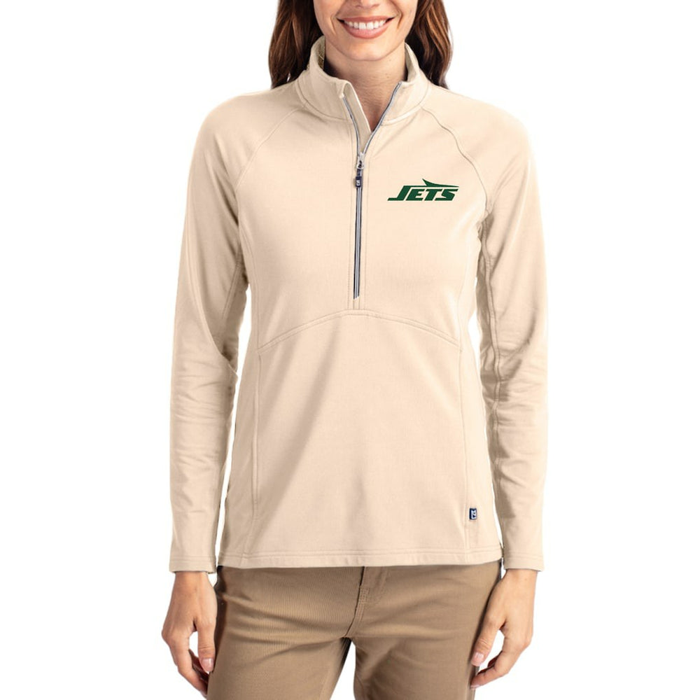 NFL New York Jets Cutter & Buck Women's Adapt Eco Knit Stretch Recycled Raglan Half-Zip Pullover