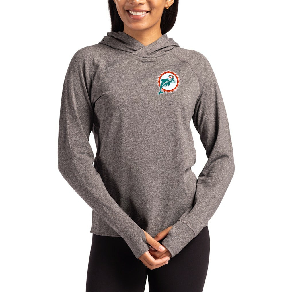 NFL Miami Dolphins Cutter & Buck Women's Throwback Logo Adapt Knit Recycled Raglan Pullover Hoodie