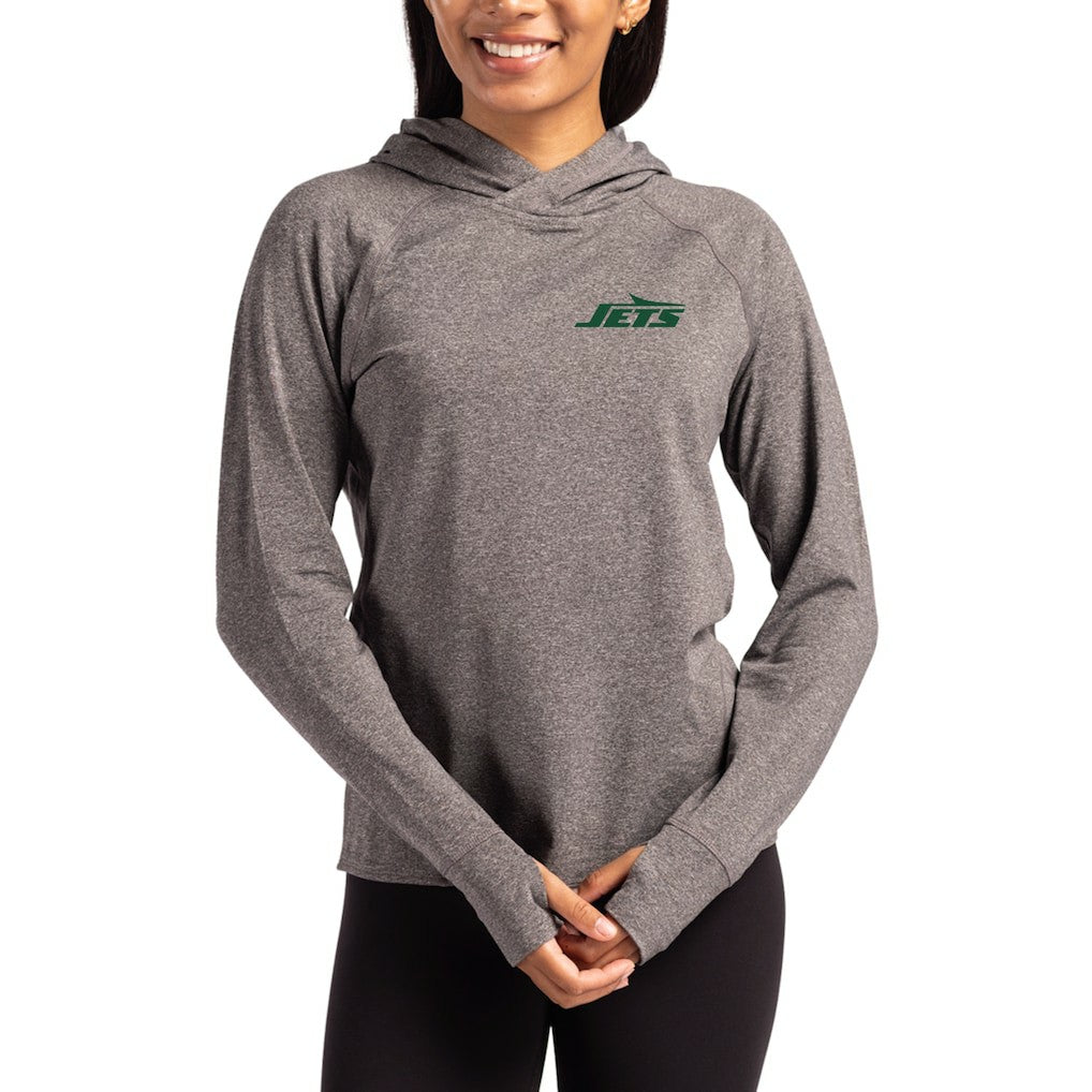 NFL New York Jets Cutter & Buck Women's Primary Logo Adapt Knit Recycled Raglan Pullover Hoodie