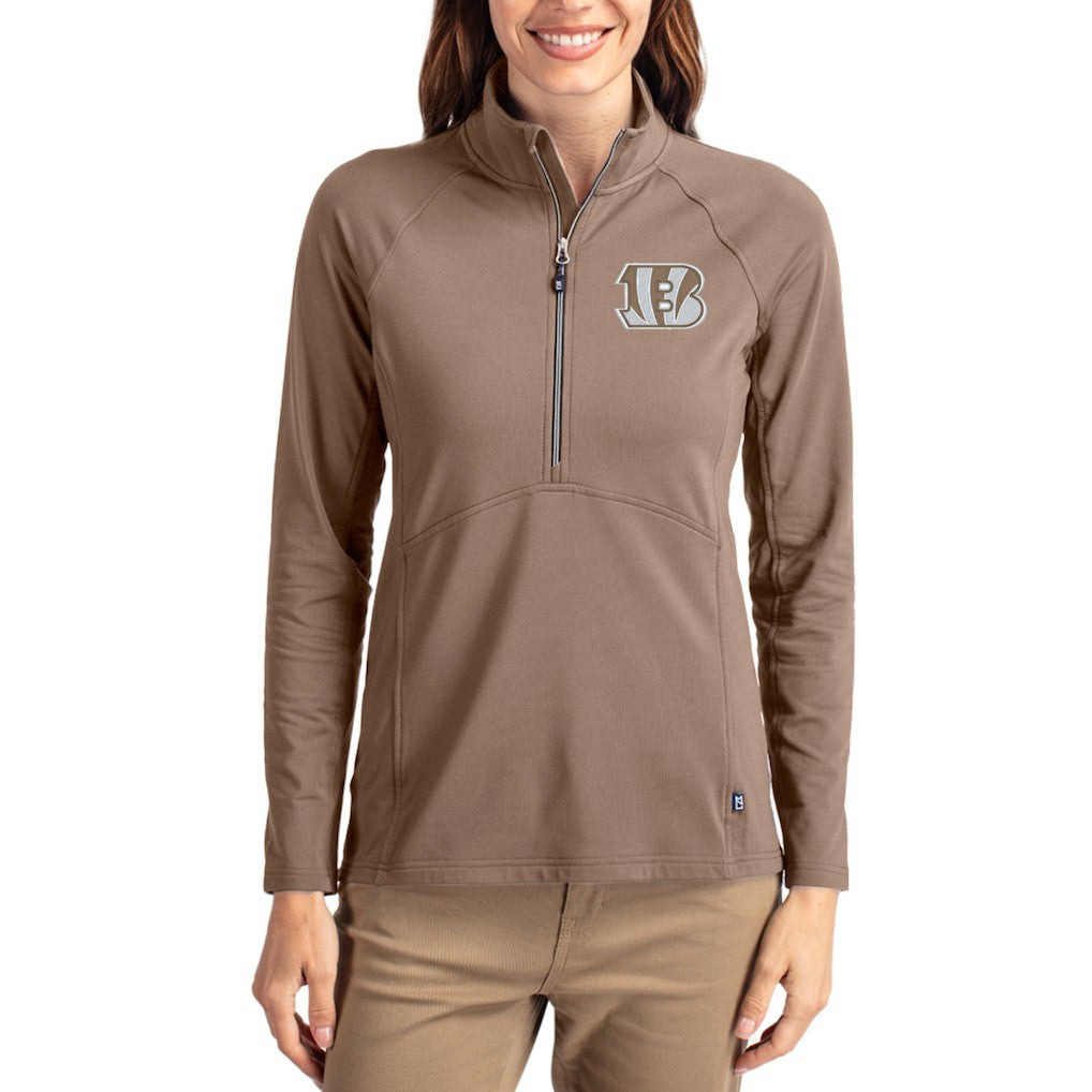 NFL Cincinnati Bengals Cutter & Buck Women's Tonal Adapt Eco Knit Stretch Recycled Raglan Half-Zip Pullover