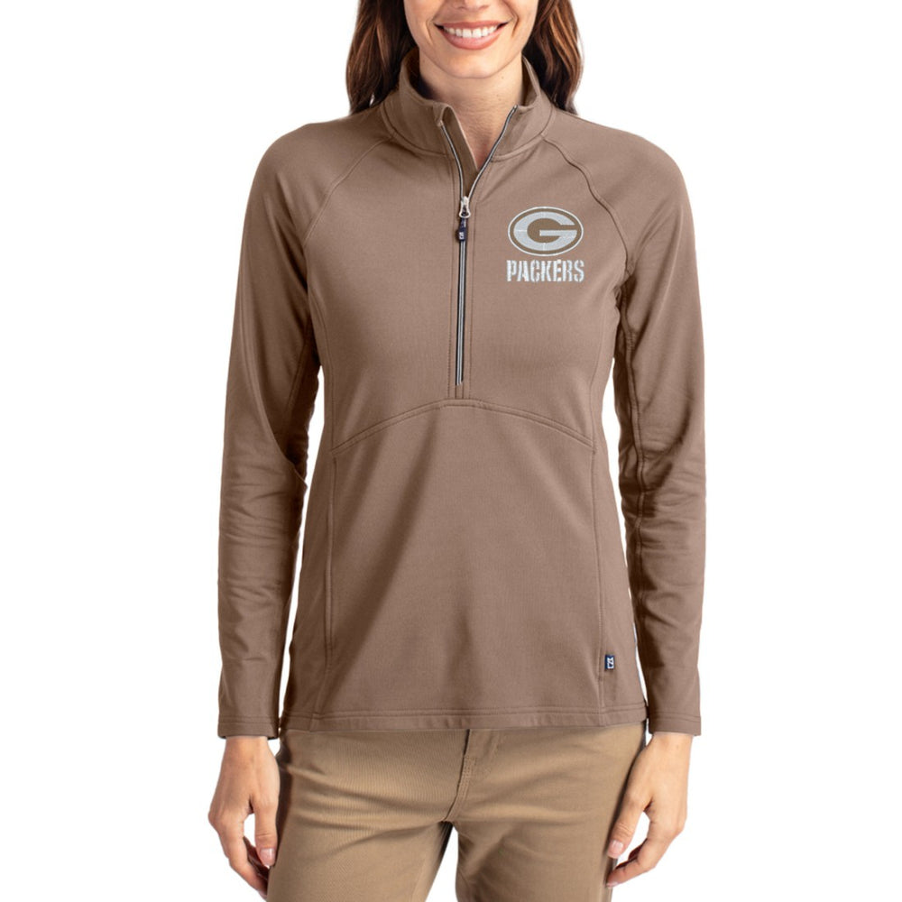 NFL Green Bay Packers Cutter & Buck Women's Tonal Adapt Eco Knit Stretch Recycled Raglan Half-Zip Pullover