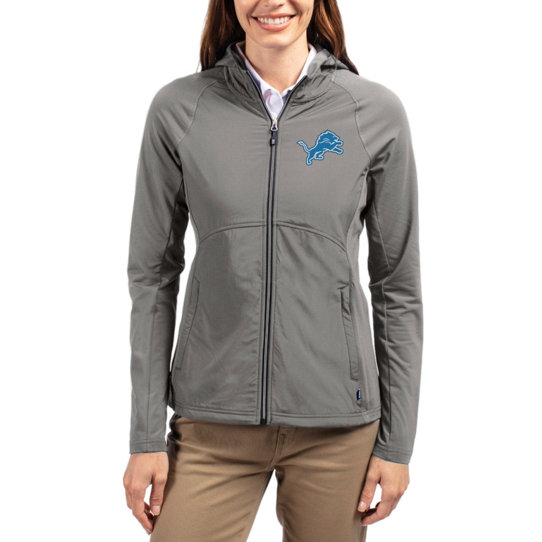 NFL Detroit Lions Cutter & Buck Women's Adapt Eco Knit Hybrid Recycled Raglan Full-Zip Hoodie Jacket