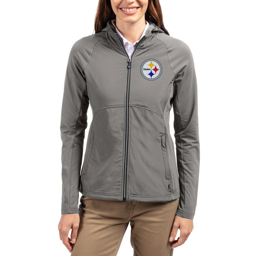 NFL Pittsburgh Steelers Cutter & Buck Women's Adapt Eco Knit Hybrid Recycled Raglan Full-Zip Hoodie Jacket