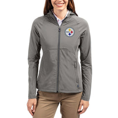 NFL Pittsburgh Steelers Cutter & Buck Women's Adapt Eco Knit Hybrid Recycled Raglan Full-Zip Hoodie Jacket