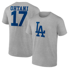 Shohei Ohtani Los Angeles Dodgers Player Name & Number T-Shirt - Heather Gray