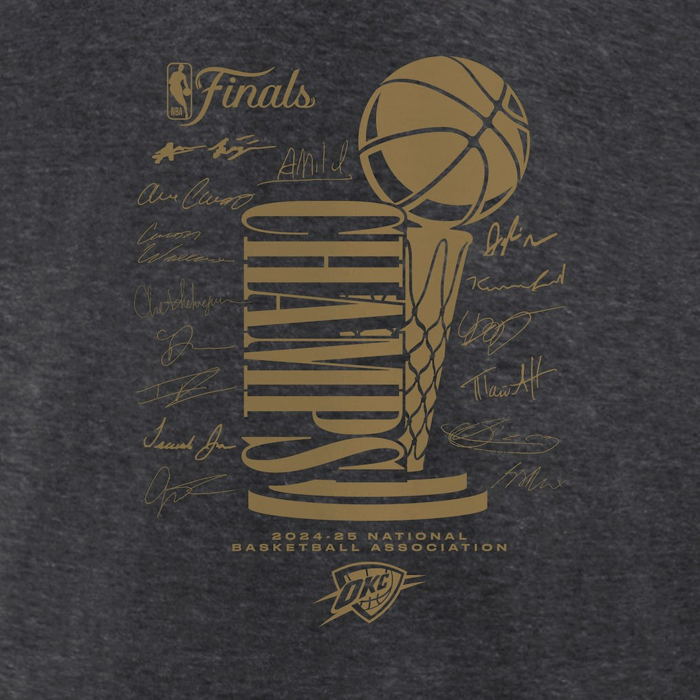 Oklahoma City Thunder Women's 2025 NBA Finals Champions Double Dribble V-Neck T-Shirt - Heather Charcoal | Fanatics for sale