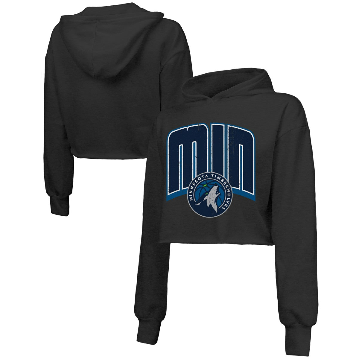 Minnesota Timberwolves Majestic Threads Women's Tri-Blend Cropped Pullover Hoodie - Black outlet