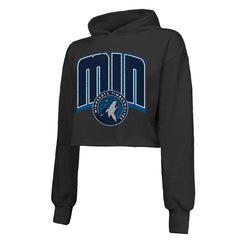 Minnesota Timberwolves Majestic Threads Women's Tri-Blend Cropped Pullover Hoodie - Black outlet