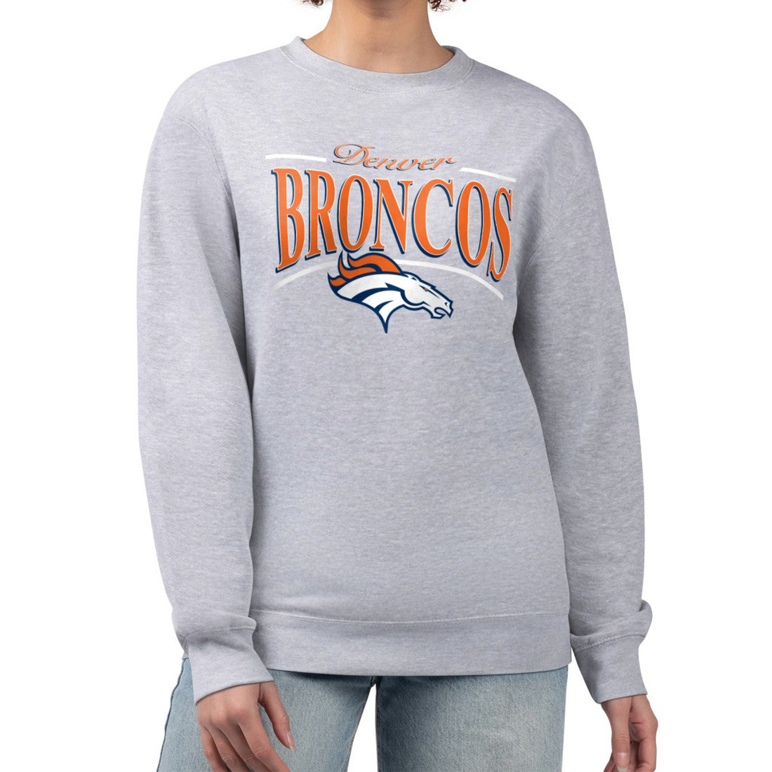 NFL Denver Broncos Starter Women's Arch Stripe Fleece Pullover Sweatshirt