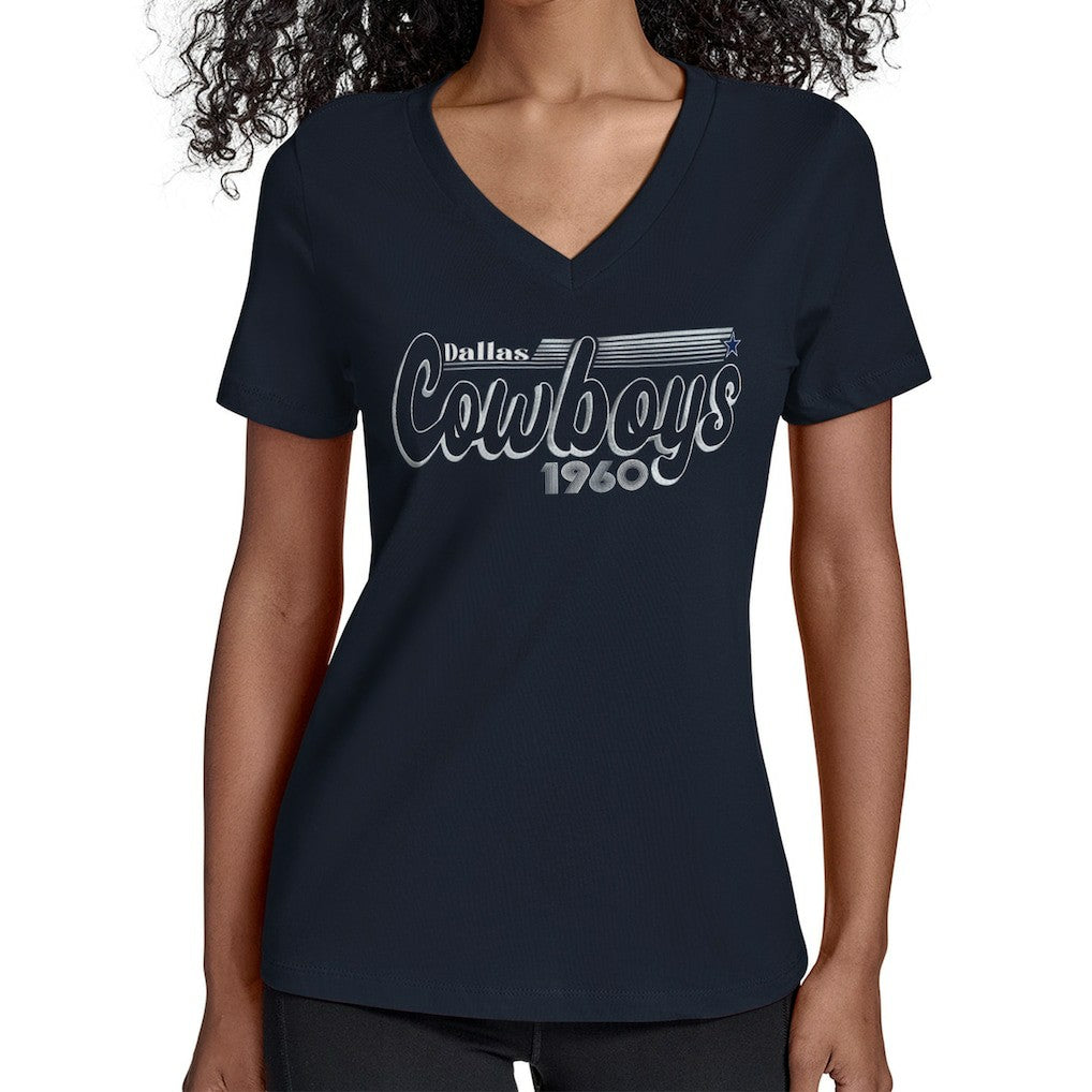 NFL Dallas Cowboys Starter Women's Groovy Script V-Neck T-Shirt