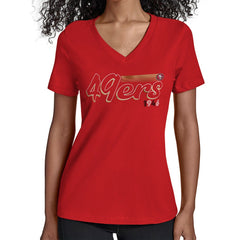 NFL San Francisco 49ers Starter Women's Groovy Script V-Neck T-Shirt