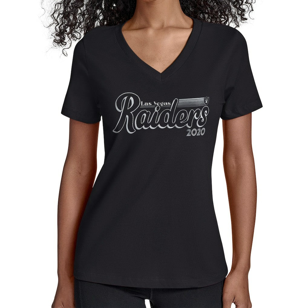 NFL Las Vegas Raiders Starter Women's Groovy Script V-Neck T-Shirt